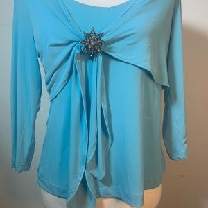 Light blue 3/4 sleeves blouse tie front Large